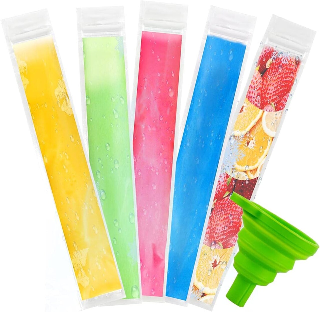 60 Pack Ice Pop Mold Bags & Funnel Disposable Ice Mold Bags for Freeze Yogurt Sticks Juice Fruit Candy DIY Smoothies Healthy Snacks Freezer Tubes with Zip Seals DIY Pouches BPA Free Freeze Molds